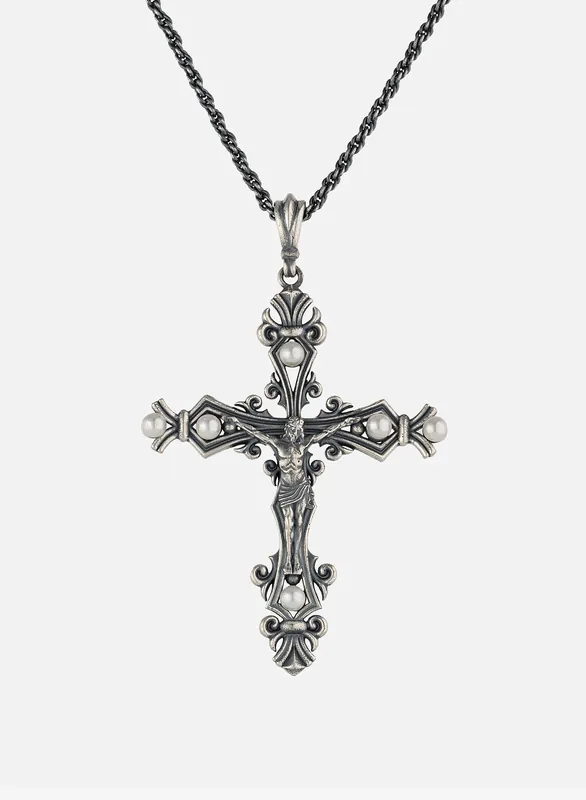Silver Ornate Crucifix Necklace - Necklaces