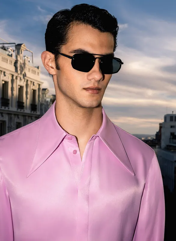 Pink Viscose Dagger Collar Shirt - Shirts