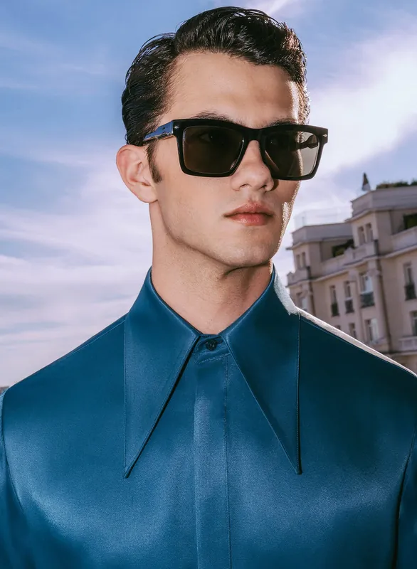 Blue Viscose Dagger Collar Shirt - Shirts