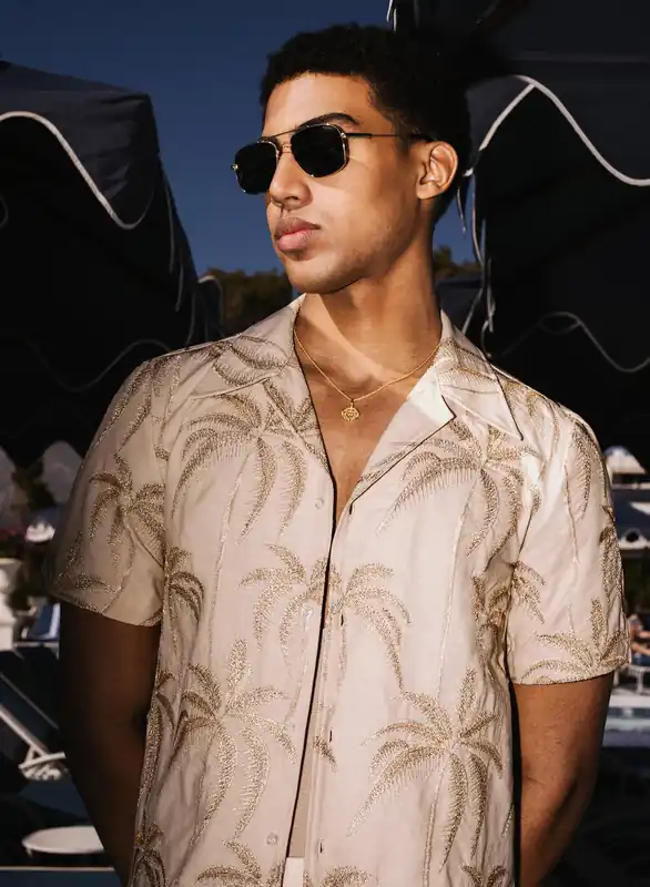Ivory Palm Embroidery Cuban Linen Shirt - Shirts