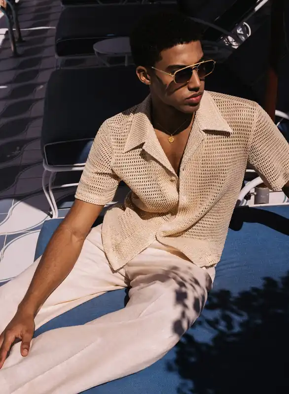 Gold Metallic Crochet Cuban Shirt - Shirts