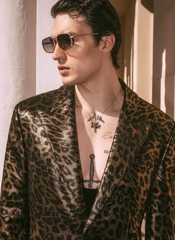 Gold Metallic Leopard Print Blazer - Jackets & Coats