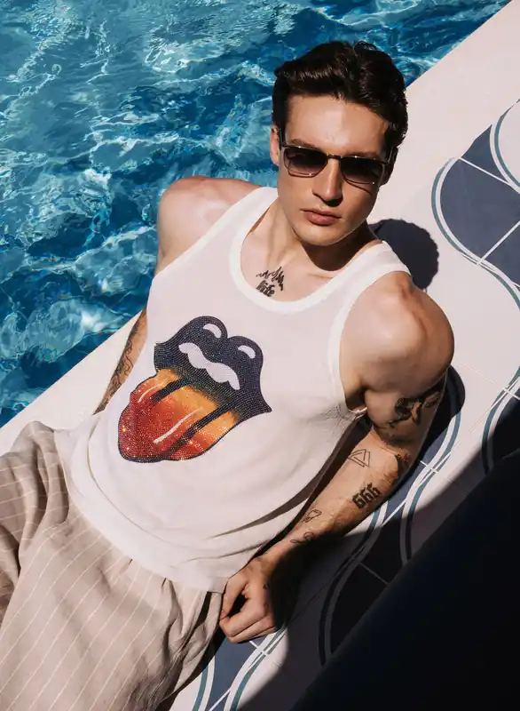 Phix X Rolling Stones White Knit Ombre Rhinestone Vest - Shirts
