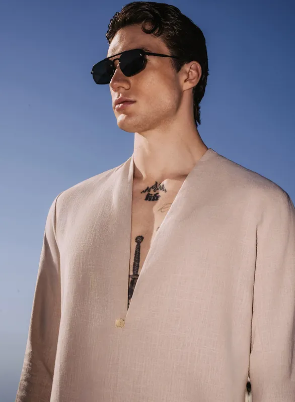 Ivory Linen Kimono Shirt - Shirts