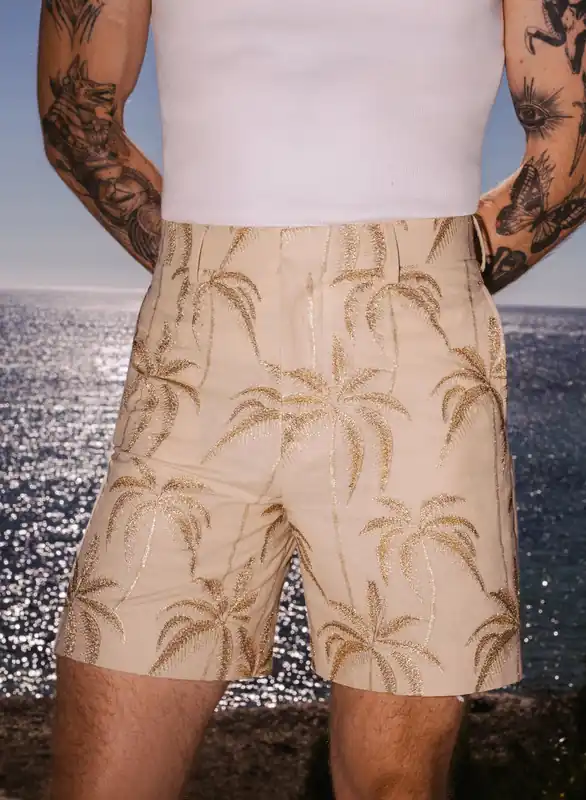Ivory Palm Embroidered Shorts - Trousers