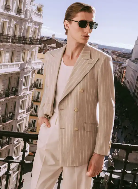 Ivory Linen Pin Stripe Double Breasted Blazer - Jackets & Coats