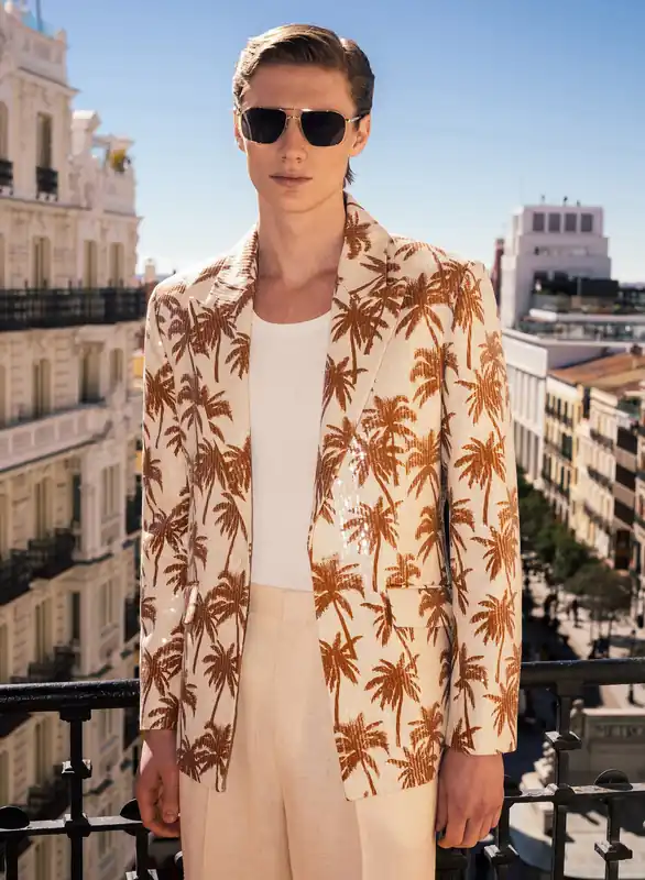 Ivory Linen Palm Sequin Blazer - Jackets & Coats