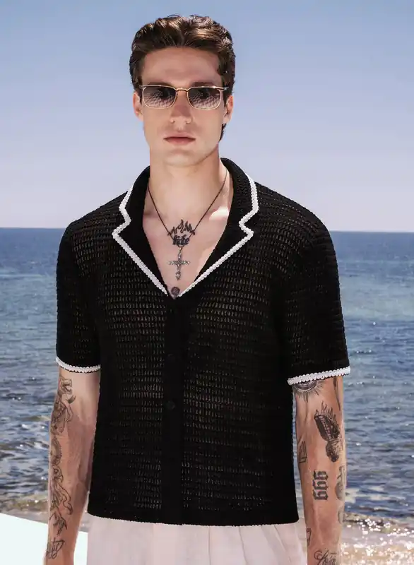 Black Crochet Cuban Shirt - Shirts