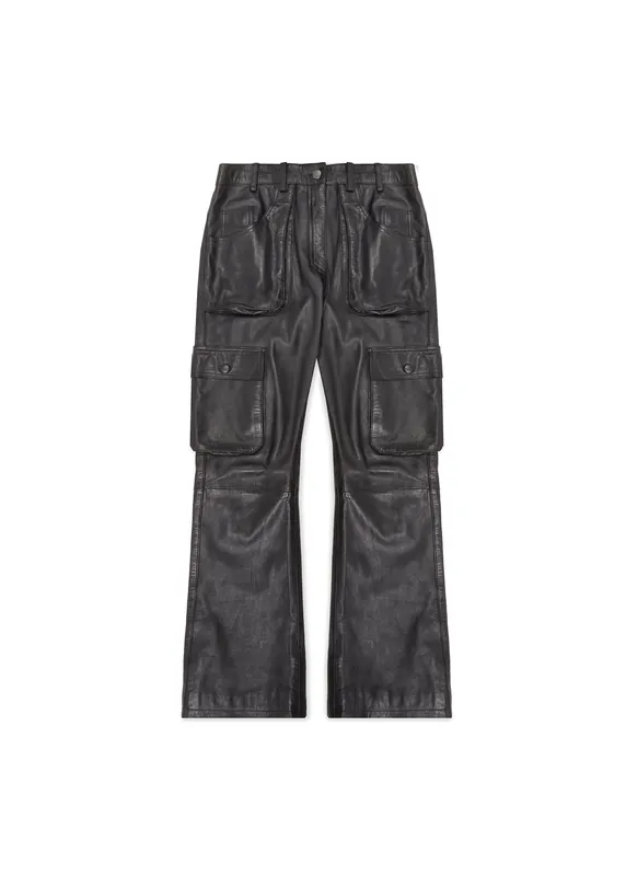 BLACK LEATHER CARGO PANTS - Godmade Clo