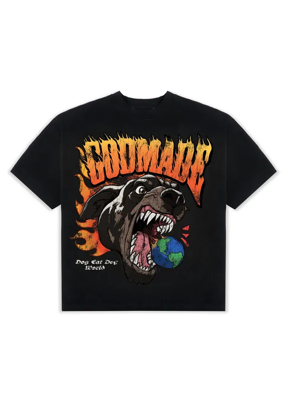 DOG WORLD GRAPHIC T-SHIRT - BLACK WASHED