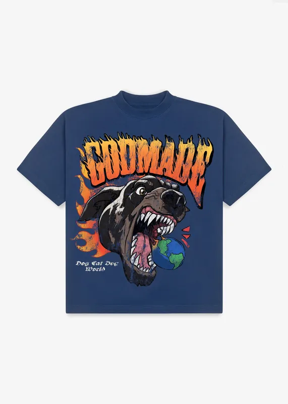 DOG WORLD GRAPHIC T-SHIRT - BLUE WASHED