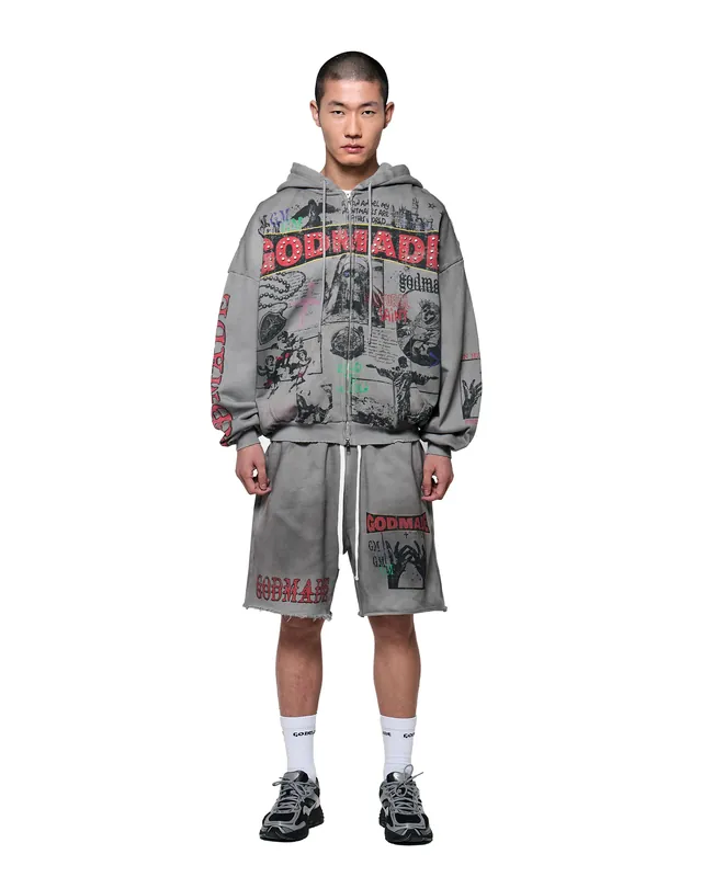 NATURAL SAINT - GREY WASHED ZIP HOODIE