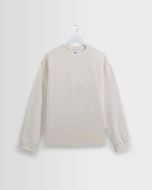 Hayden - Ecru Textured Organic Cotton Long Sleeve T-Shirt