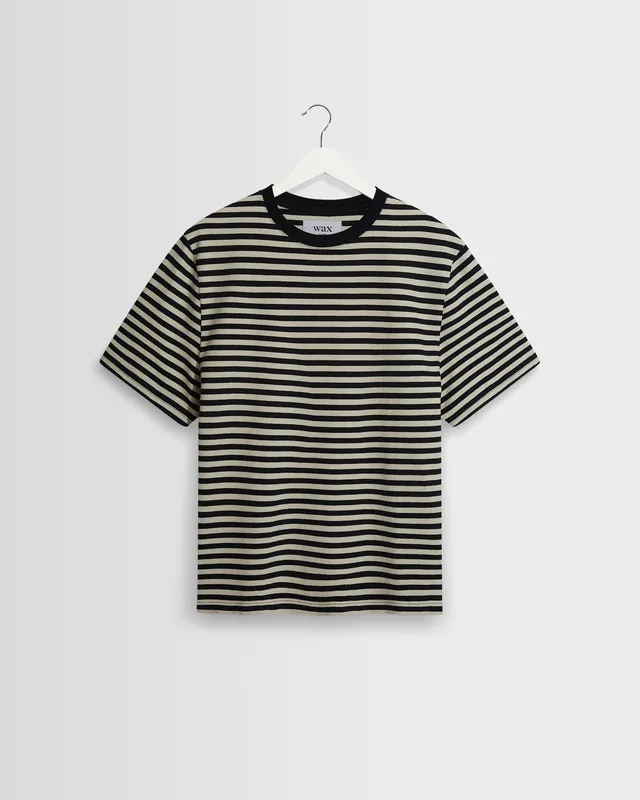 Dean - Navy And Ecru Striped Textured Organic Cotton T-Shirt