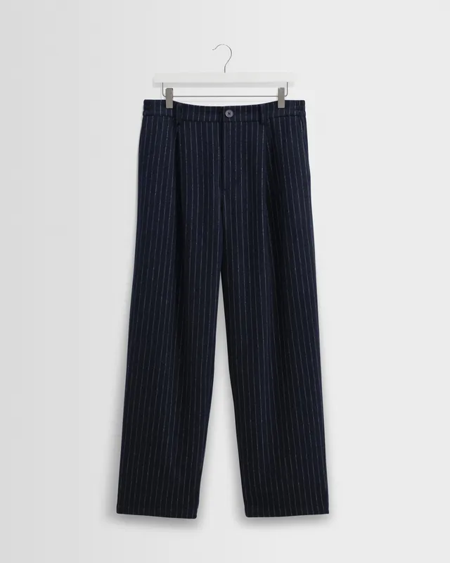 Malham - Navy Pinstripe Wool Trousers