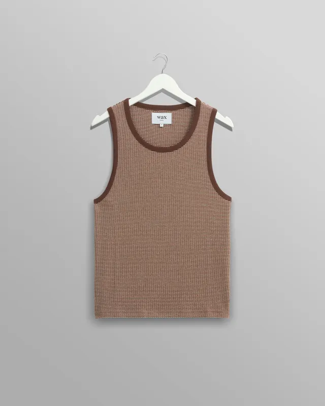 Montague - Brown And Ecru Striped Ribbed Organic Cotton Vest