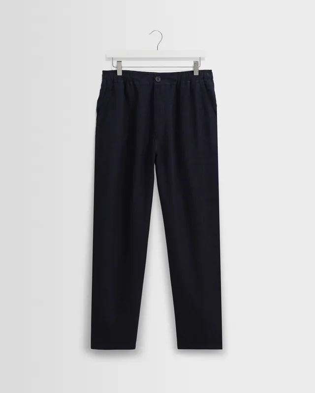 Kurt - Navy Washed Linen Relaxed Fit Trousers