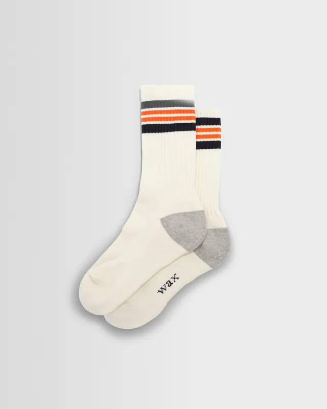 Thorpe - Ecru And Orange Branded Stripe Socks