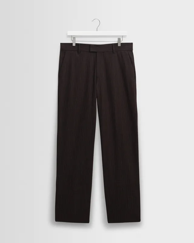 Aston - Dark Brown Wool Pinstripe Trousers