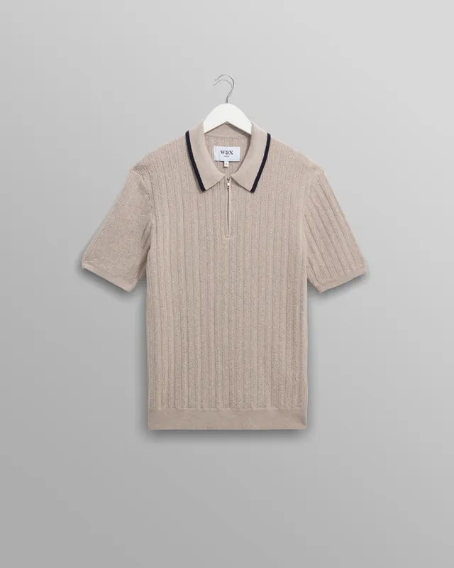 Bury - Natural Melange Stripe Zip Polo