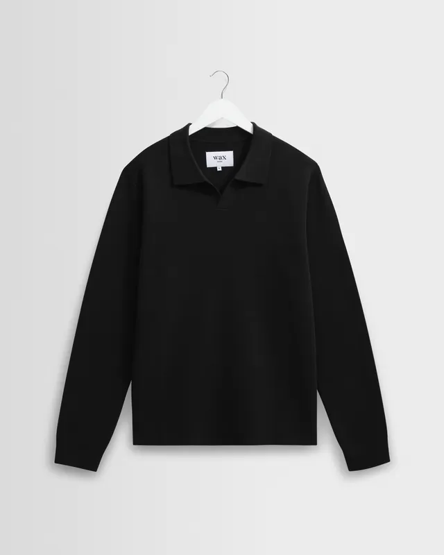 Carter - Black Open Collar Milano Knit Polo