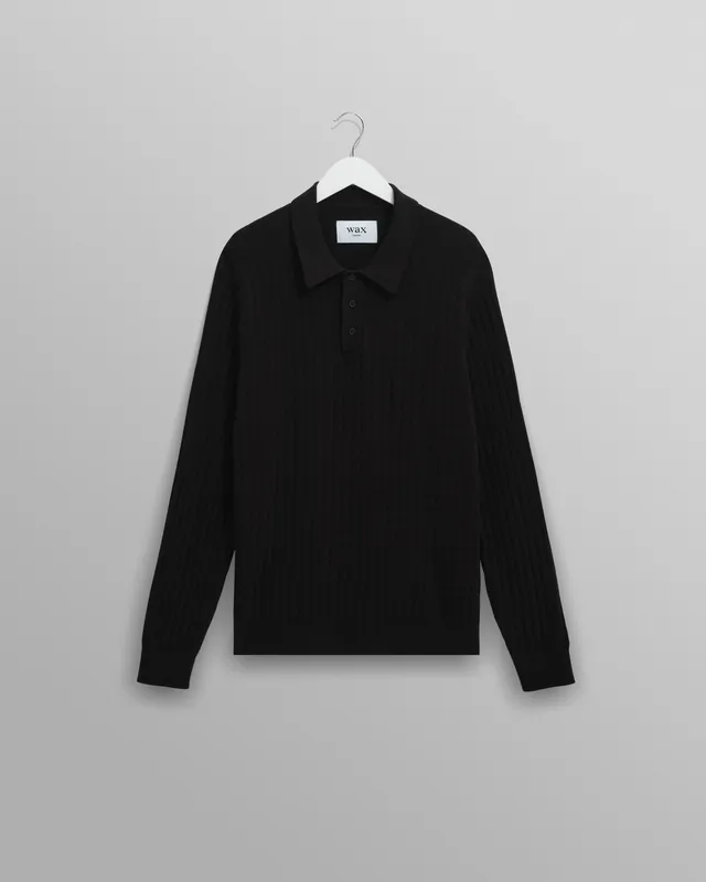 Oban - Black Diamond Stripe Knitted Polo