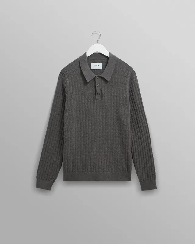 Oban - Grey Marl Diamond Stripe Knitted Polo