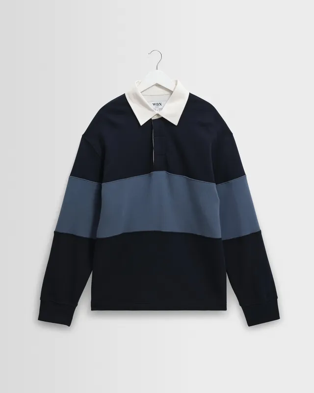 Rowhill - Navy And Blue Panelled Loopback Rugby Shirt