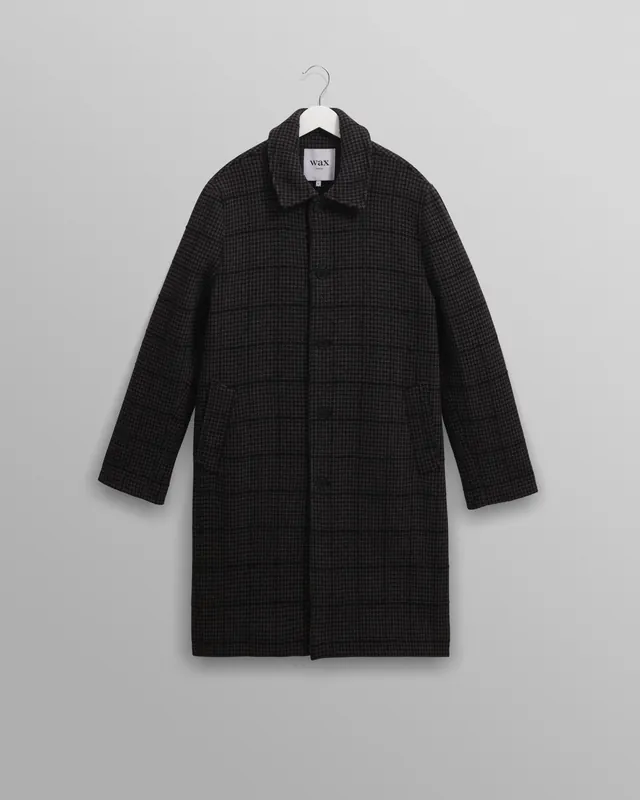 Stan - Navy And Grey Puppytooth Check Wool Car Coat