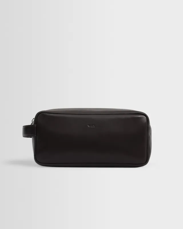 Wells - Dark Brown Grain Leather Washbag