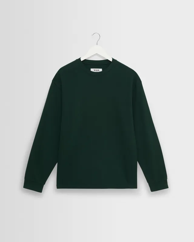Hayden - Bottle Green Textured Organic Cotton Long Sleeve T-Shirt