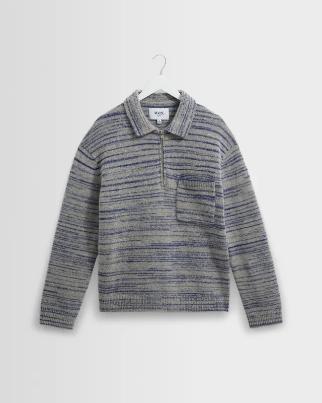 Alpha - Grey And Blue Space Dye Zip Polo