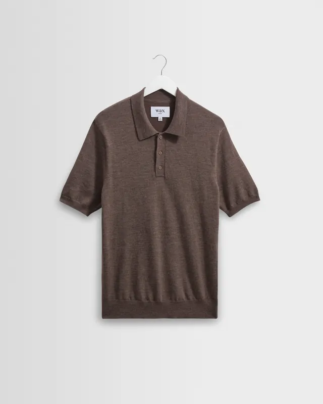 Naples - Brown Marl Worsted Wool Knitted Polo