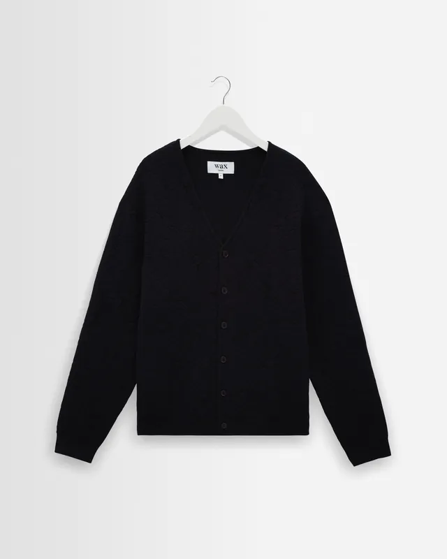 Alban - Navy And Black Floral Jacquard Cardigan