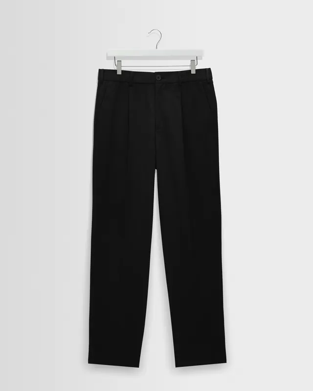 Aubyn - Black Cotton Tencel Twill Relaxed Fit Trousers