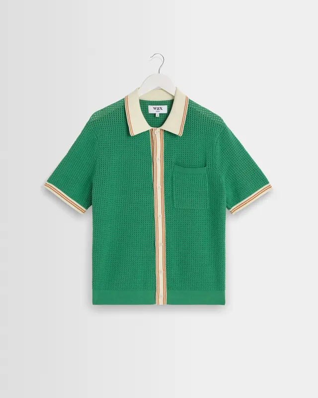 Belle - Green Tipped Pointelle Polo Shirt