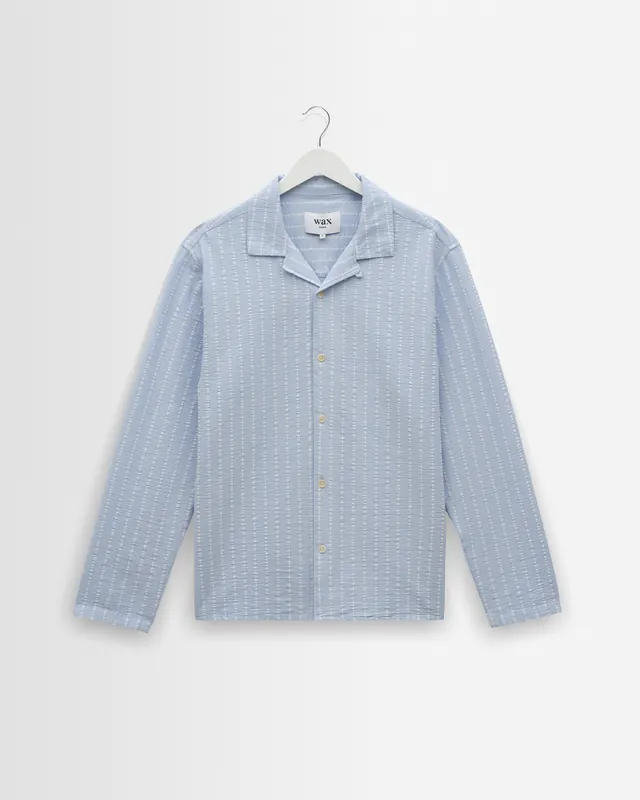 Corey - Blue And Ecru Seersucker-Cotton Stripe Shirt