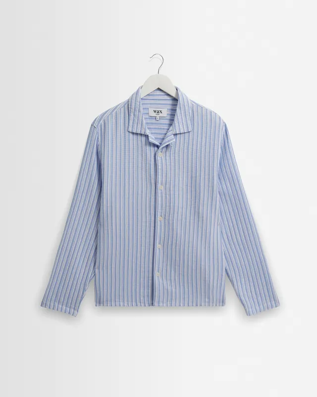 Corey - Bright Blue Cotton Twisted Stripe Shirt