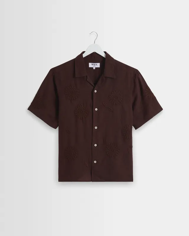 Didcot - Brown Flower Embroidered Short-Sleeve Shirt