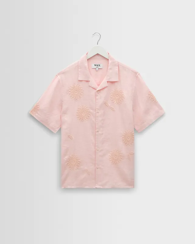 Didcot - Pink Flower Embroidered Short-Sleeve Shirt