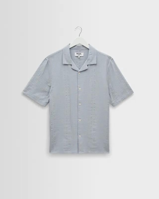 Didcot - Blue Double-Weave Seersucker Short-Sleeve Shirt