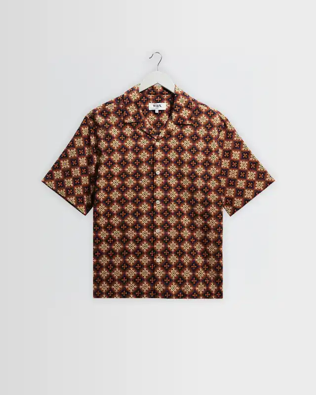 Didcot - Rust Tile Print Seersucker Short-Sleeve Shirt