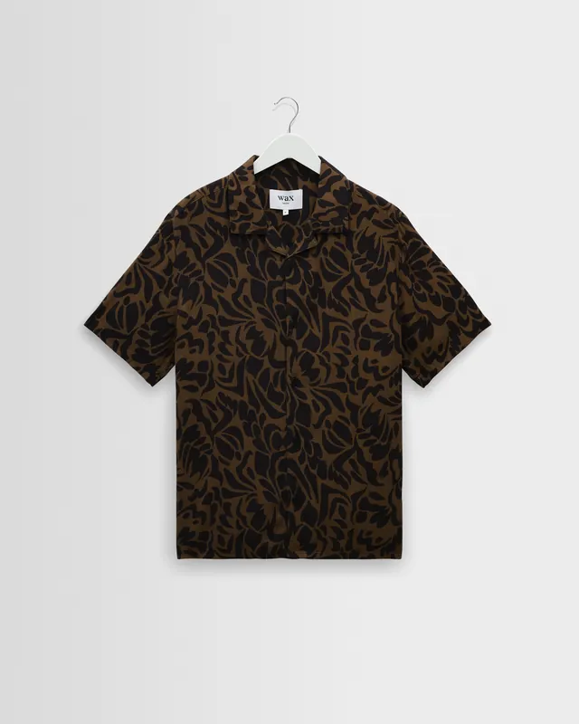 Didcot - Black And Brown Floral Viscose Short-Sleeve Shirt