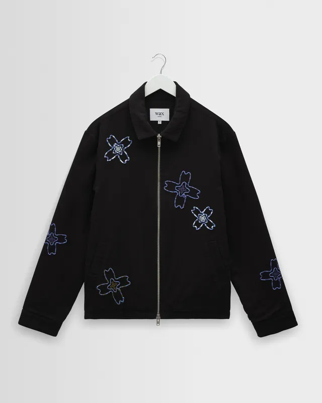 Eldon - Black Floral Embroidered Cotton Twill Jacket
