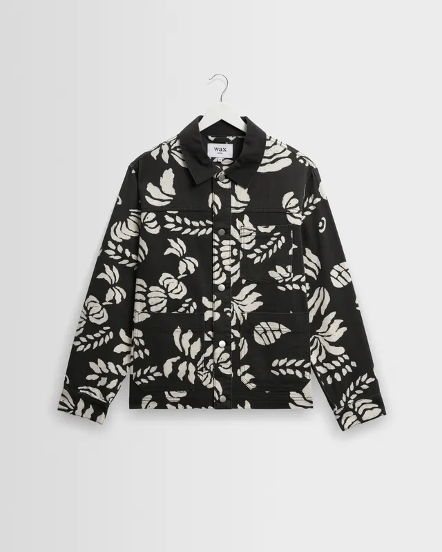 Jay - Black And Ecru Printed Cotton Chore Jacket