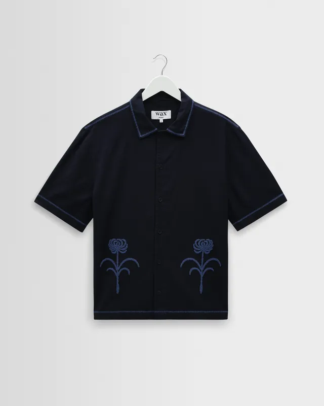 Keats - Navy And Blue Embroidered Short-Sleeve Shirt