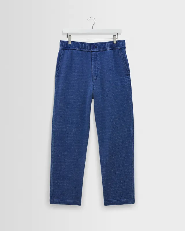 Kurt - Indigo Textured Organic Dobby Cotton Relaxed Fit Trousers