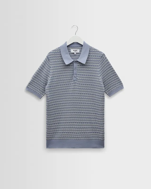 Naples - Light Blue Mini Geometric Knitted Polo
