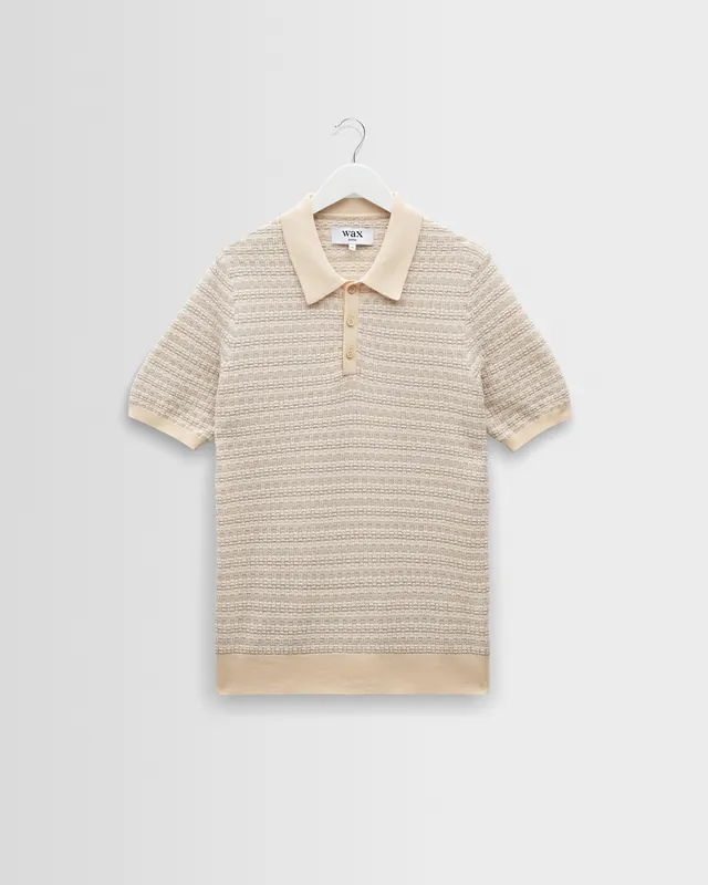 Naples - Natural Mini Geometric Knitted Polo