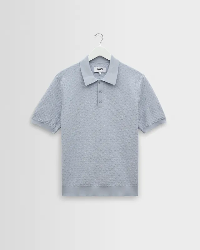 Naples - Pale Blue Retro Diamond Knitted Polo